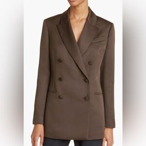 Ted Baker London Seraph Double-Breasted Satin Blazer Jacket Warm Chocolate Brown